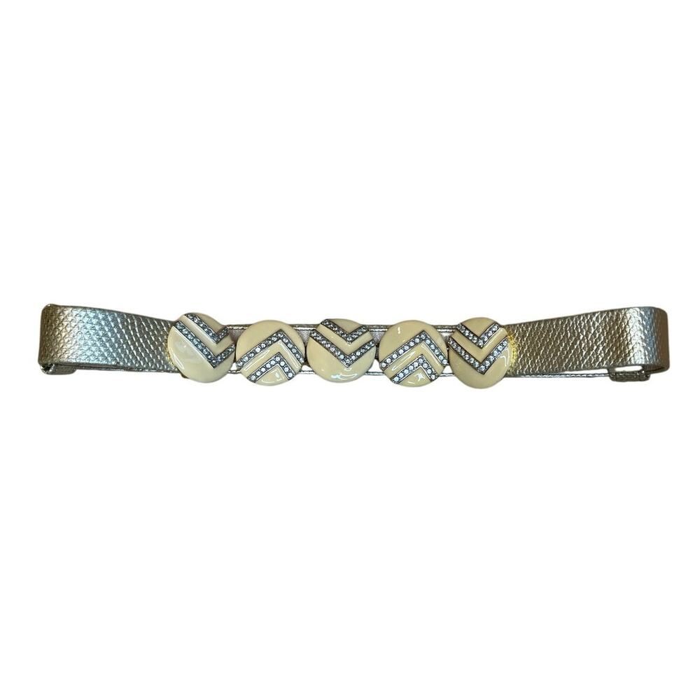Vintage Alexis Kirk Enamel Rhinestone Art Deco Gold Adjustable Leather Belt 1980